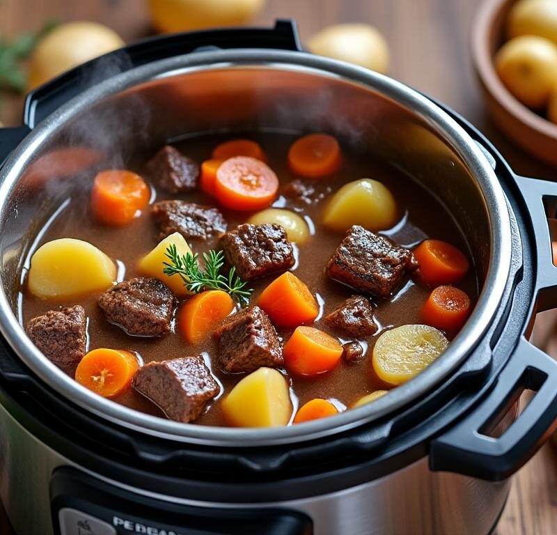 découvrez notre recette de bœuf mijoté aux carottes et pommes de terre en cocotte-minute, un plat savoureux et rapide à préparer, idéal pour un repas réconfortant.