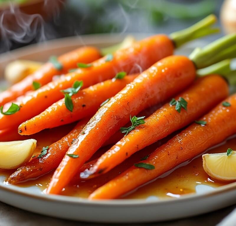 savourez un délice de carottes poêlées au miel doré, ail parfumé et caramel fondant, une recette gourmande et pleine de saveurs pour sublimer vos plats.
