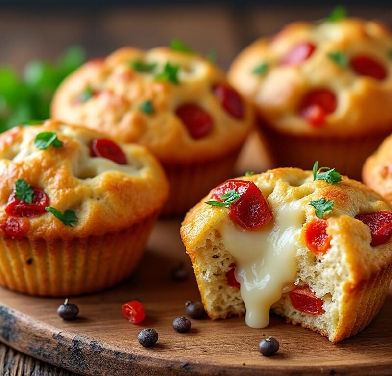 découvrez nos muffins salés gourmands au chorizo épicé, poivrons rouges croquants et fromage fondant, parfaits pour un apéritif ou un encas savoureux.