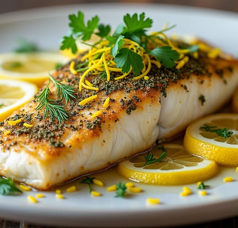 découvrez notre recette savoureuse de dos de cabillaud en croûte parfumée aux herbes fraîches et zestes de citron, idéale pour régaler 4 convives avec des saveurs fraîches et délicates.