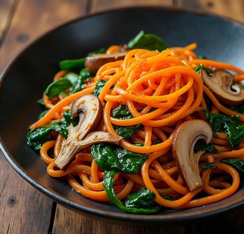 découvrez notre recette authentique de japchae, un plat coréen savoureux à base de nouilles de patates douces, légumes frais et saveurs équilibrées. parfait pour un repas gourmand et original.