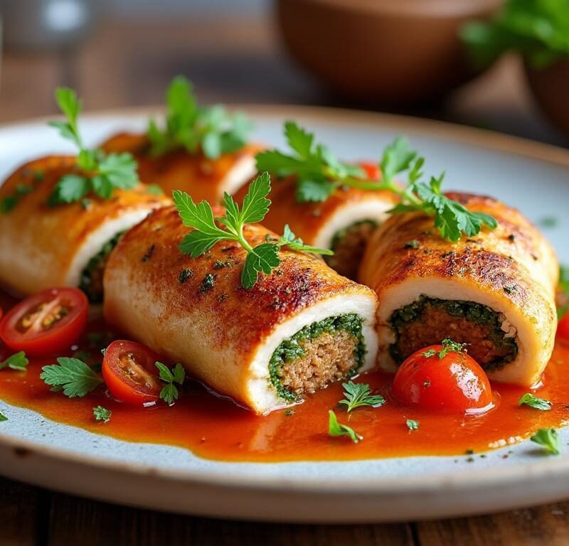 découvrez la recette facile et savoureuse des escalopes de veau farcies, nappées d'une délicieuse sauce tomate maison, pour un repas généreux et gourmand.