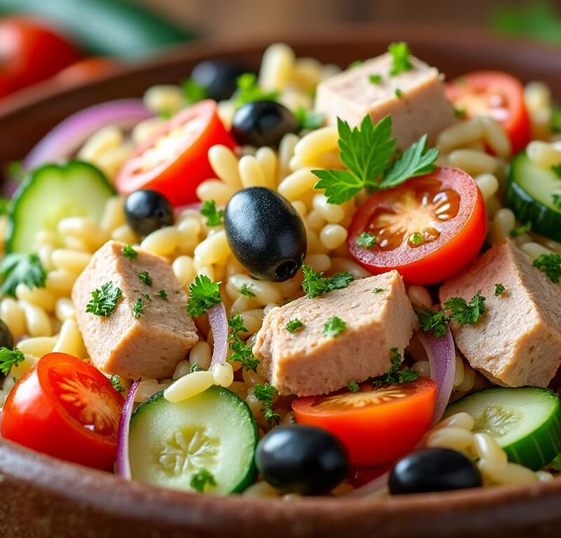 découvrez notre recette simple et gourmande de salade d’orzo au thon, un repas sain et complet parfait pour toutes vos envies légères et savoureuses.