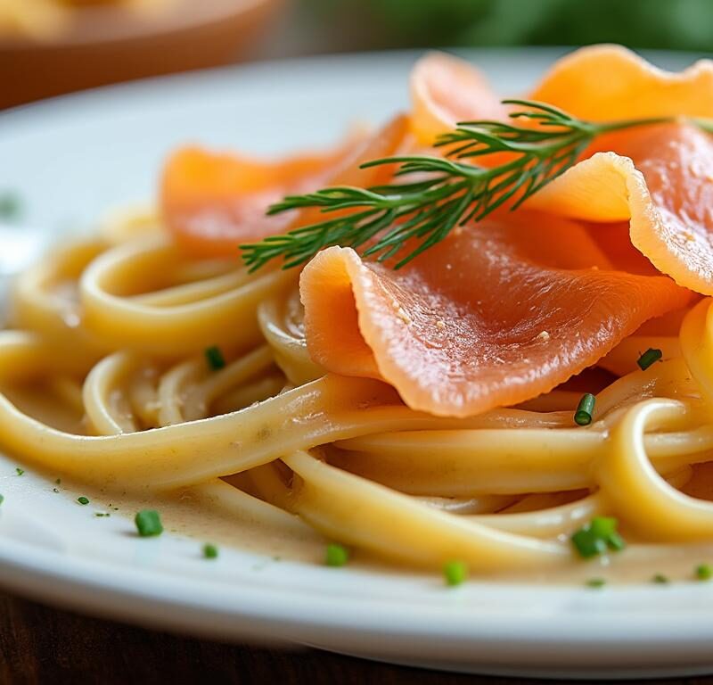 découvrez nos tagliatelles gourmandes au saumon fumé, sublimées par une crème végétale onctueuse pour un plat savoureux et léger.